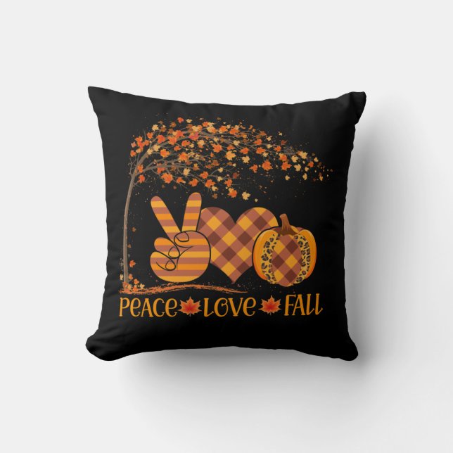 Peace Love Fall Pumpkin Autum Happy Fall Cushion (Front)