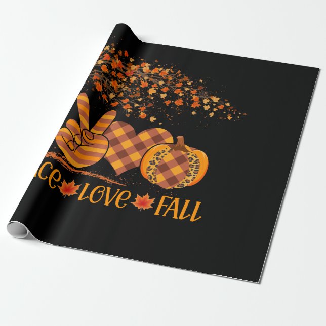Peace Love Fall Pumpkin Autum Happy Fall Wrapping Paper (Unrolled)