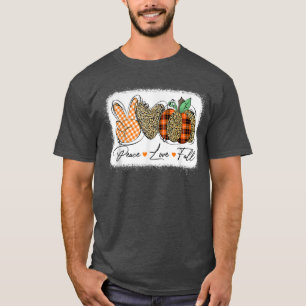 Peace Love Fall Thanksgiving Leopard Plaid Pumpkin T-Shirt