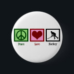 Peace Love Field Hockey 6 Cm Round Badge<br><div class="desc">Peace sign,  heart,  and a silhouette of a field hockey player in action.</div>
