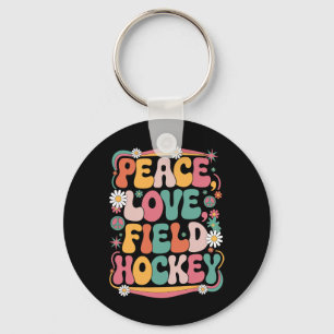 Peace Love Field Hockey 70s Hippie Retro Field Hoc Key Ring