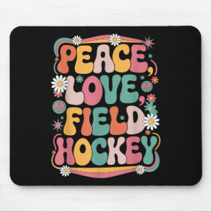 Peace Love Field Hockey 70s Hippie Retro Field Hoc Mouse Pad