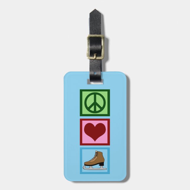 Peace Love Figure Skating Ice Skates Luggage Tag (Front Vertical)