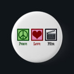 Peace Love Film 6 Cm Round Badge<br><div class="desc">Peace Love Film. A cool filmmaker gift for an obsessed movie watcher,  a true film buff cinema gift featuring a clapperboard,  clapper,  or clapboard next to a peace sign and heart. Cute present for a director,  producer,  cinematographer,  screenplay writer,  or film crew who loves making movies.</div>
