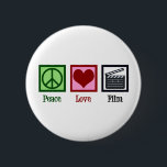 Peace Love Film 6 Cm Round Badge<br><div class="desc">Peace Love Film. A cool filmmaker gift for an obsessed movie watcher,  a true film buff cinema gift featuring a clapperboard,  clapper,  or clapboard next to a peace sign and heart. Cute present for a director,  producer,  cinematographer,  screenplay writer,  or film crew who loves making movies.</div>