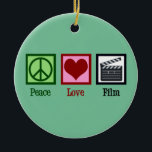 Peace Love Film Ceramic Ornament<br><div class="desc">Peace Love Film. A cool filmmaker gift for an obsessed movie watcher,  a true film buff cinema gift featuring a clapperboard,  clapper,  or clapboard next to a peace sign and heart. Cute present for a director,  producer,  cinematographer,  screenplay writer,  or film crew who loves making movies.</div>