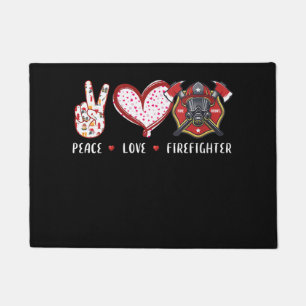 Peace Love Firefighter Lovers Firefighter Gifts Doormat