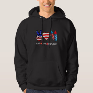 Peace Love Fireworks America USA Flag 4th Of July  Hoodie