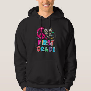 Peace Love First Grade Leopard Back To School Hoodie