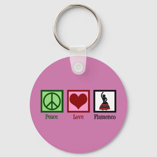 Peace Love Flamenco Dancing Pink Dancer Key Ring (Front)