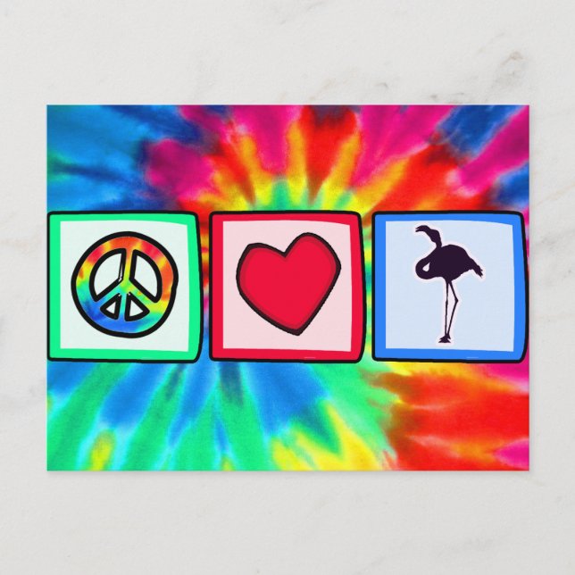 Peace, Love, Flamingos Postcard (Front)
