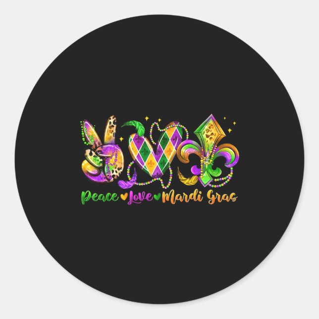 Peace Love Fleur De Lis Mardi Gras 2026 Carnival N Classic Round Sticker (Front)