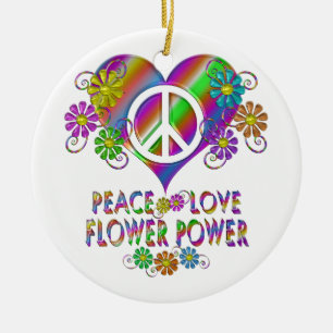 Peace Love Flower Power Ceramic Ornament