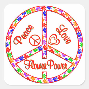 Peace Love Flower Power Square Sticker