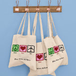 Peace Love Fly Custom Aeroplane Pilot Tote Bag<br><div class="desc">A great customised gift for a pilot who loves flying planes or works as a flight attendant with an airline. Personalise with your name or other cute text.</div>