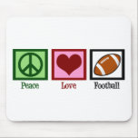 Peace Love Football Mouse Pad<br><div class="desc">A pretty peace sign,  heart,  and a football gift for a coach to pass out to his team players. A football mum mousepad is a great way to combine computer and sports.</div>