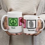 Peace Love Forensics Coffee Mug<br><div class="desc">If you find forensic science fascinating,  this is the perfect design. It features a peace sign,  heart,  and fingerprint.</div>