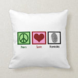 Peace Love Forensics Cushion<br><div class="desc">A peace sign,  heart,  and a fingerprint. I love crime investigation and detective work.</div>
