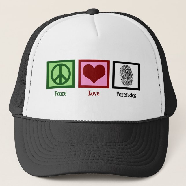 Peace Love Forensics Department Forensic Lab Card Trucker Hat (Front)