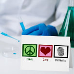 Peace Love Forensics Fingerprint Forensic Lab Card<br><div class="desc">If you find forensic science fascinating, this is the perfect card for a forensic scientist. It features a peace sign, heart, and fingerprint for a detective in crime scene investigation.</div>