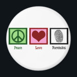 Peace Love Forensics Magnet<br><div class="desc">If you find forensic science fascinating, this is the perfect design. It features a peace sign, heart, and fingerprint.</div>