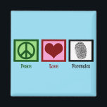 Peace Love Forensics Magnet<br><div class="desc">A cool forensic science magnet for a scientist or crime scene expert who solves murder cases or other crimes. It features a peace sign, heart, and fingerprint. Customise this gift for a crime lab analyst or technician who reviews evidence to investigate and solve cases. Personalise with your murder podcast name...</div>