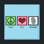 Peace Love Forensics Magnet<br><div class="desc">A cool forensic science magnet for a scientist or crime scene expert who solves murder cases or other crimes. It features a peace sign, heart, and fingerprint. Customise this gift for a crime lab analyst or technician who reviews evidence to investigate and solve cases. Personalise with your murder podcast name...</div>