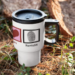 Peace Love Forensics Travel Mug<br><div class="desc">A peace sign, heart, and a fingerprint that serves as forensic evidence. Great gift for a forensic scientist or detective.</div>