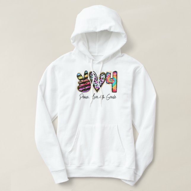 Peace Love Fourth Grade Teacher Girl Team 4th Grad Hoodie (Design Front)