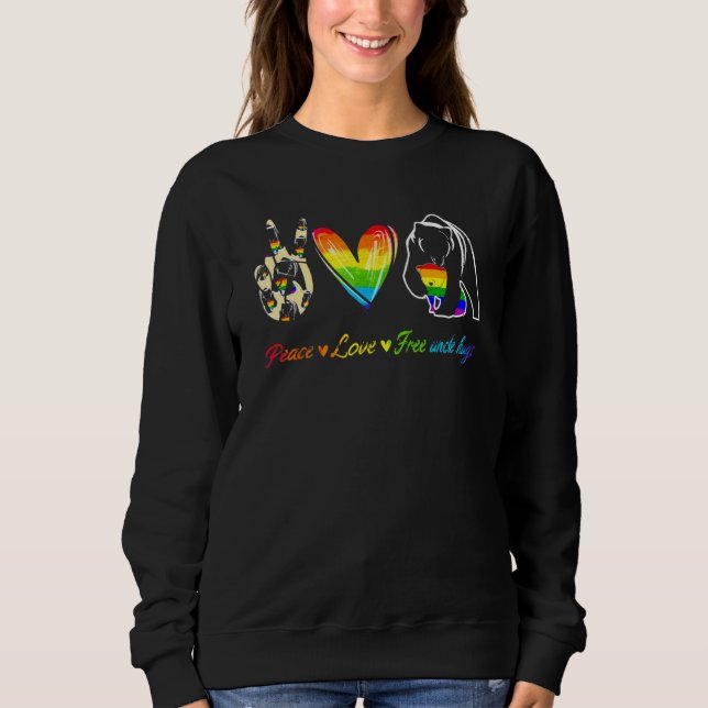 Peace Love Free Uncle Hugs Pride Lgbt Bear Gay Les Sweatshirt (Front)