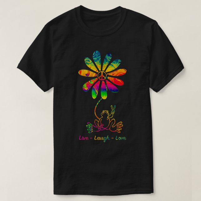Peace Love Frog Hippie Flower Daisy Gift  T-Shirt (Design Front)