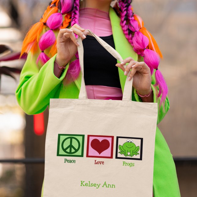 Peace Love Frogs Cute Custom Frog Lover Tote Bag (Creator Uploaded)