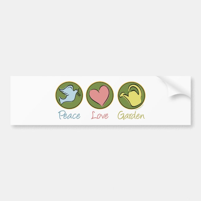 Peace Love Gardening Bumper Sticker (Front)