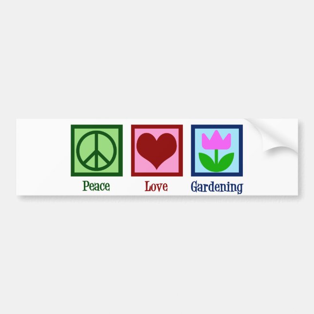 Peace Love Gardening Cute Gardener Tulip Flower Bumper Sticker (Front)
