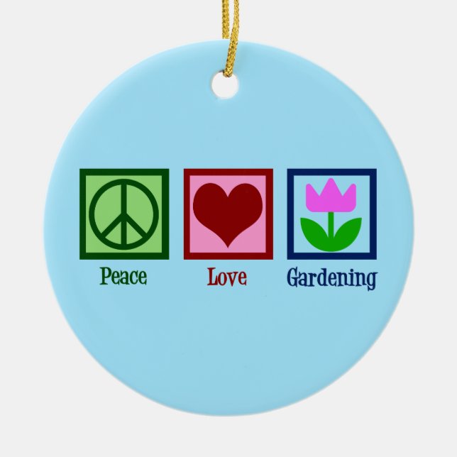 Peace Love Gardening Cute Gardener Tulip Flower Ceramic Ornament (Front)