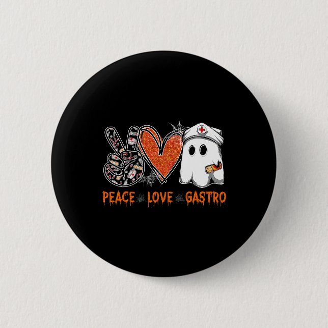 Peace Love Gastro Ghost Nurse Gastroenterology Hal 6 Cm Round Badge (Front)