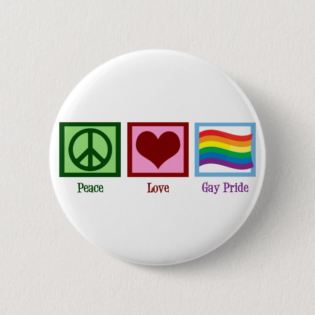 Peace Love Gay Pride 6 Cm Round Badge (Front)