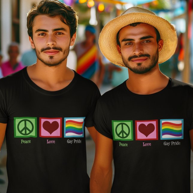 Peace Love Gay Pride Waving Rainbow Flag T-Shirt (Creator Uploaded)