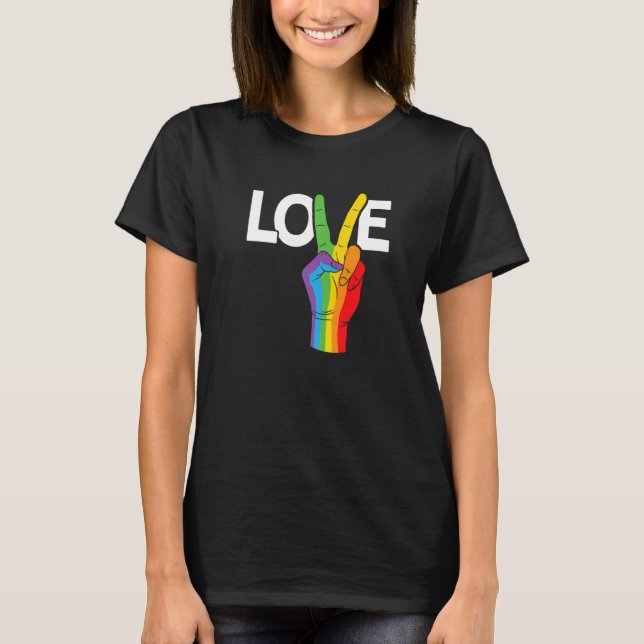 Peace Love Gay Rainbow Pride Lgbtq Transgender Div T-Shirt (Front)