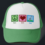 Peace Love Geese Trucker Hat<br><div class="desc">A cute geese gift featuring a peace sign, heart and a goose.</div>