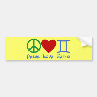 Peace Love Gemini Astrological Design Bumper Sticker