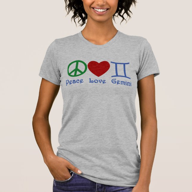Peace Love Gemini Astrological Design T-Shirt (Front)