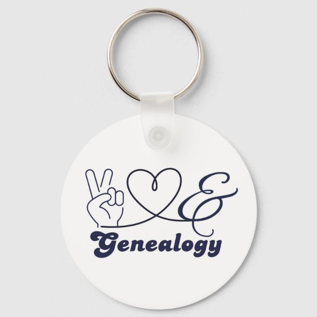 Peace, Love, & Genealogy Key Ring (Front)