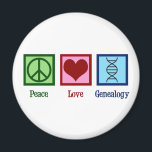 Peace Love Genealogy Magnet<br><div class="desc">Peace Love Genealogy. A cute ancestry design with a peace sign,  heart,  and a DNA double helix strand to represent family history,  heritage,  and lineage. A great genealogist gift for people who study kinship in genealogical research.</div>