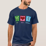 Peace Love Genealogy T-Shirt<br><div class="desc">Peace Love Genealogy. A cute ancestry design with a peace sign,  heart,  and a DNA double helix strand to represent family history,  heritage,  and lineage. A great genealogist gift for people who study kinship in genealogical research.</div>