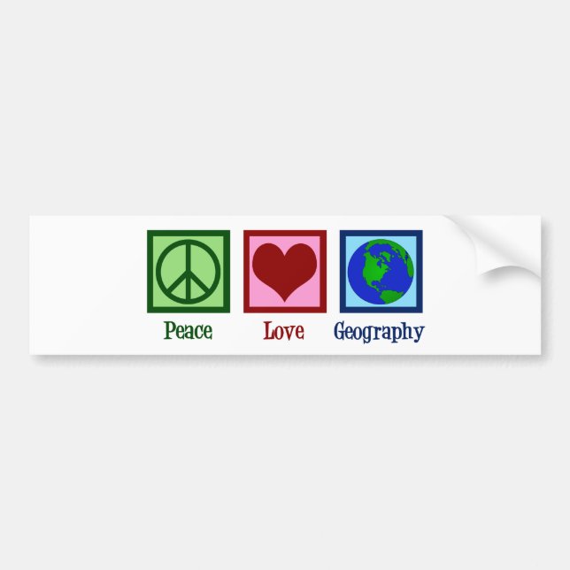 Peace Love Geography Teacher World Map Bumper Sticker (Front)