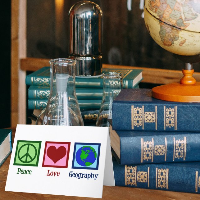 Peace Love Geography Teacher World Map Card (Creator Uploaded)