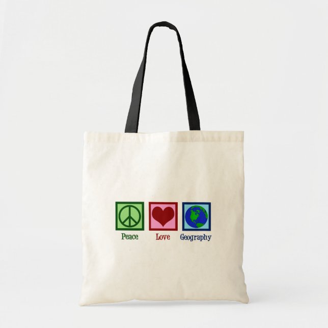 Peace Love Geography Teacher World Map Tote Bag (Front)