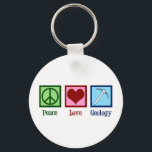 Peace Love Geology Key Ring<br><div class="desc">Peace Love Geology. A cool geological science gift for a geologist who studies Earth sciences and rocks through geologic history of the planet. It features a cute peace sign,  heart,  and geologists rock hammer.</div>