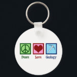 Peace Love Geology Key Ring<br><div class="desc">Peace Love Geology. A cool geological science gift for a geologist who studies Earth sciences and rocks through geologic history of the planet. It features a cute peace sign, heart, and geologists rock hammer.</div>